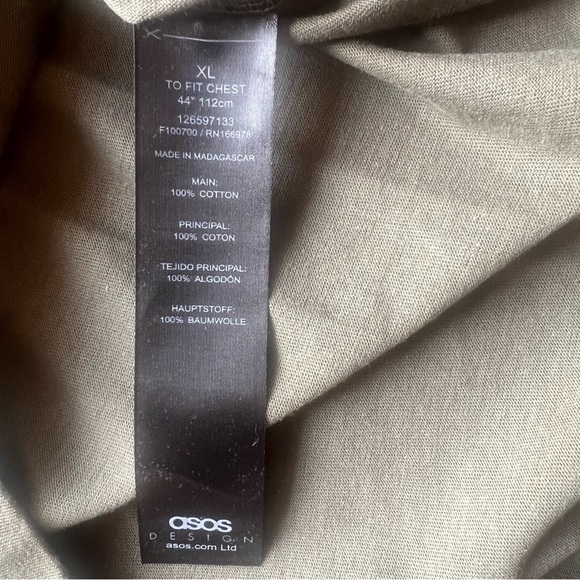 ASOS Design Men's Solid Olive Green Crew Neck Casual Shirt 100% Cotton Size XL - Picture 4 of 6